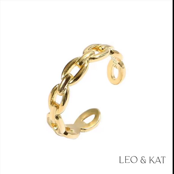 Link Chain Adjustable Ring in Gold & Silver. 925 Sterling Silver. #1085 - Picture 5 of 5